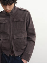 Frost Purple Washed-Brushed Multi-pocket Work Jacket