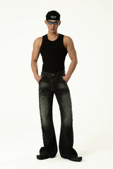 Men's Blue Black Rivet Flare Jeans