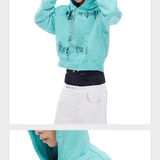 Tri-color Washed Distressed Embroidered V-neck Hoodie