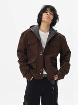 Two-Tone Cropped Lace Pocket Magnetic Jacket