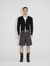 Asymmetric Placket Wool Feel Bermuda Shorts