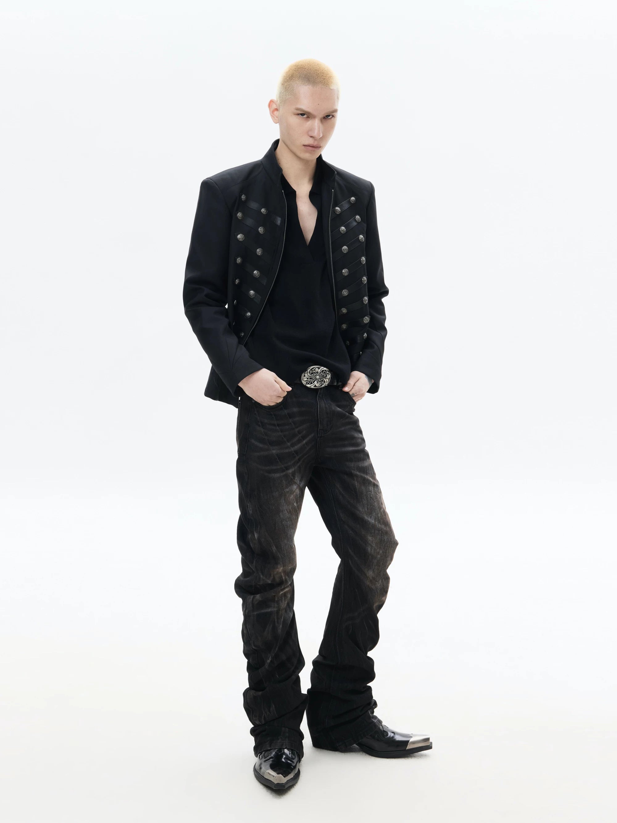 Black Napoleon Style Casual Double-breasted Jacket