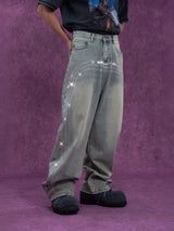 Men's Vintage Light Blue Sequined Jeans