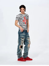 Zebra Print Letter Graphic Crew Neck Tee