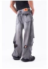 Men's Ripped Baggy Straight Charcoal Jeans