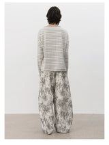 Striped Roll Cuff Drop Shoulder Top