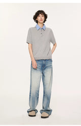 13oz Washed-Whiskered Cream Blue Straight Jeans