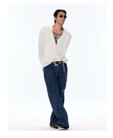 Satin V-Neck Acetate Long-Sleeve Shirt