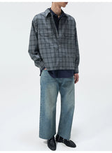 Short Color Block Plaid Cargo Shirt