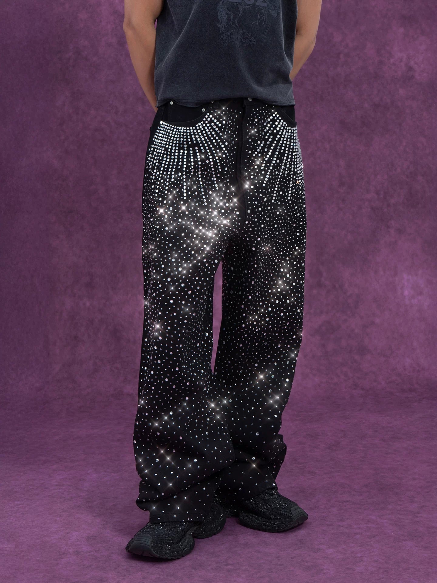 Men's Black Sparkly Wide Leg Jeans