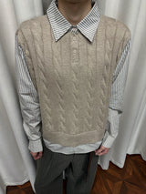 Wool Contrast Fake Two-piece Polo Sweater