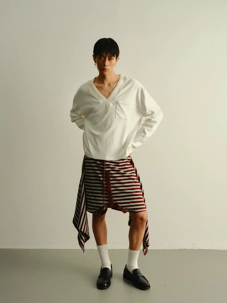 Striped Loose Deconstructed Sweat Shorts