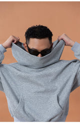 Grey Blue Unisex Letter Print Hoodie