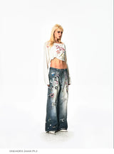 Y2K Cartoon-Printed Chain Wide-Leg Jeans