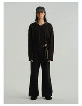 Cropped V-Neck Jacquard Sweatshirt