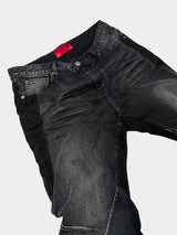 Stretchy Patchwork Crinkled Washed Flare Jeans