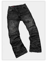 Dark Distressed Crinkled Straight Jeans