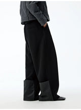 Leather Waist Wide Leg Wool Pants