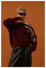 Unisex Black Red Grey Off-shoulder Sweater