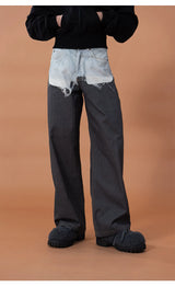 Men's Gray Colorblock Striped Printed Jeans