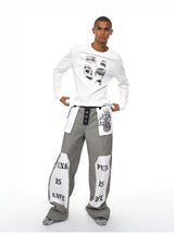 Men's Raw Printed Wide Leg Jeans