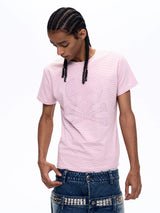 Men's Pink Striped Skull Print Tee