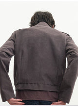 Frost Purple Washed-Brushed Multi-pocket Work Jacket