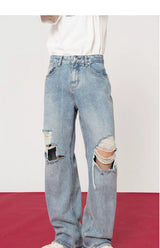 Men's Distressed Baggy Straight Jeans