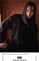 Unisex Hooded Ruched-Waist Cape Coat