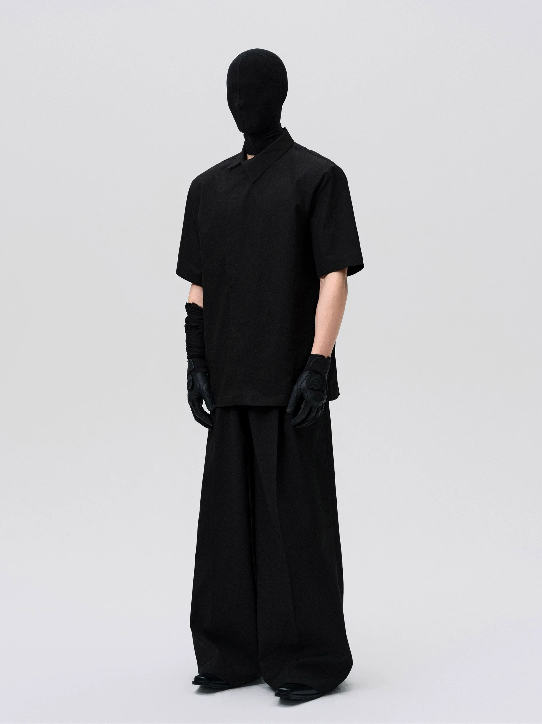 Asymmetric Slant Collar Short Sleeve Shirt