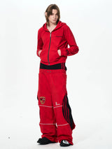Men's Double-Waistband Striped Embroidered Sweatpants