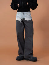 Men's Gray Colorblock Striped Printed Jeans