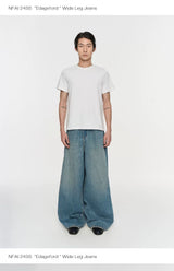 Wide Leg Cuffed Washed Jeans