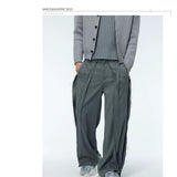 Unisex Grey Frayed Straight Leg Pants