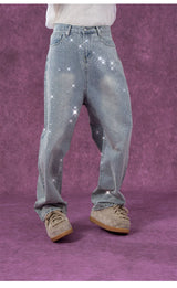 Men's Light Blue Sequined Baggy Jeans