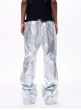 Men's Liquid Metal Silver Flared Jeans