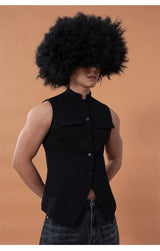 Black Slim Stand Collar Chinese Vest