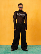 Y2K Cutout Sheer Mesh Turtleneck Tee