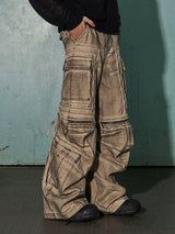 Distressed Drawstring Flare Cargo Pants