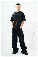 Unisex Black Loose Rhinestone Short-Sleeve Tee