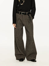 Wide Leg Pleated Wool Houndstooth Pants