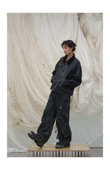 Washed Pleated Adjustable Strap Parachute Pants