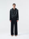 Cropped Lambskin PU Hooded Kangaroo Jacket