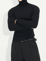 Slim Fit Ribbed Knit Long Sleeve Tops