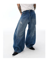 Vintage Washed Distressed Curved Banana Jeans