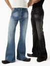 Men's Blue Black Rivet Flare Jeans