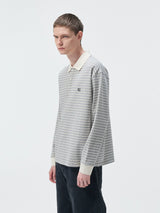 Striped Embroidered Long Sleeve Polo Tee