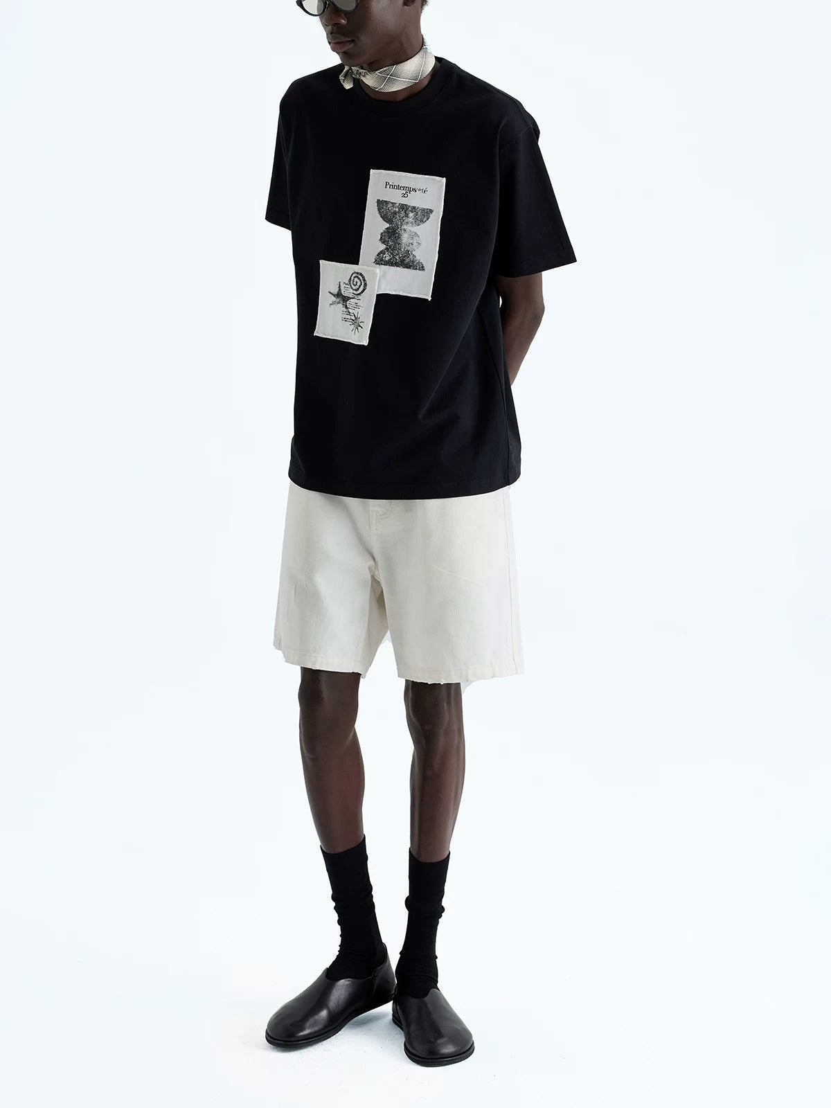 Frayed Printed Cotton Crew Neck Tee
