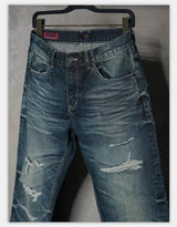 Distressed Red Selvedge Straight Jeans