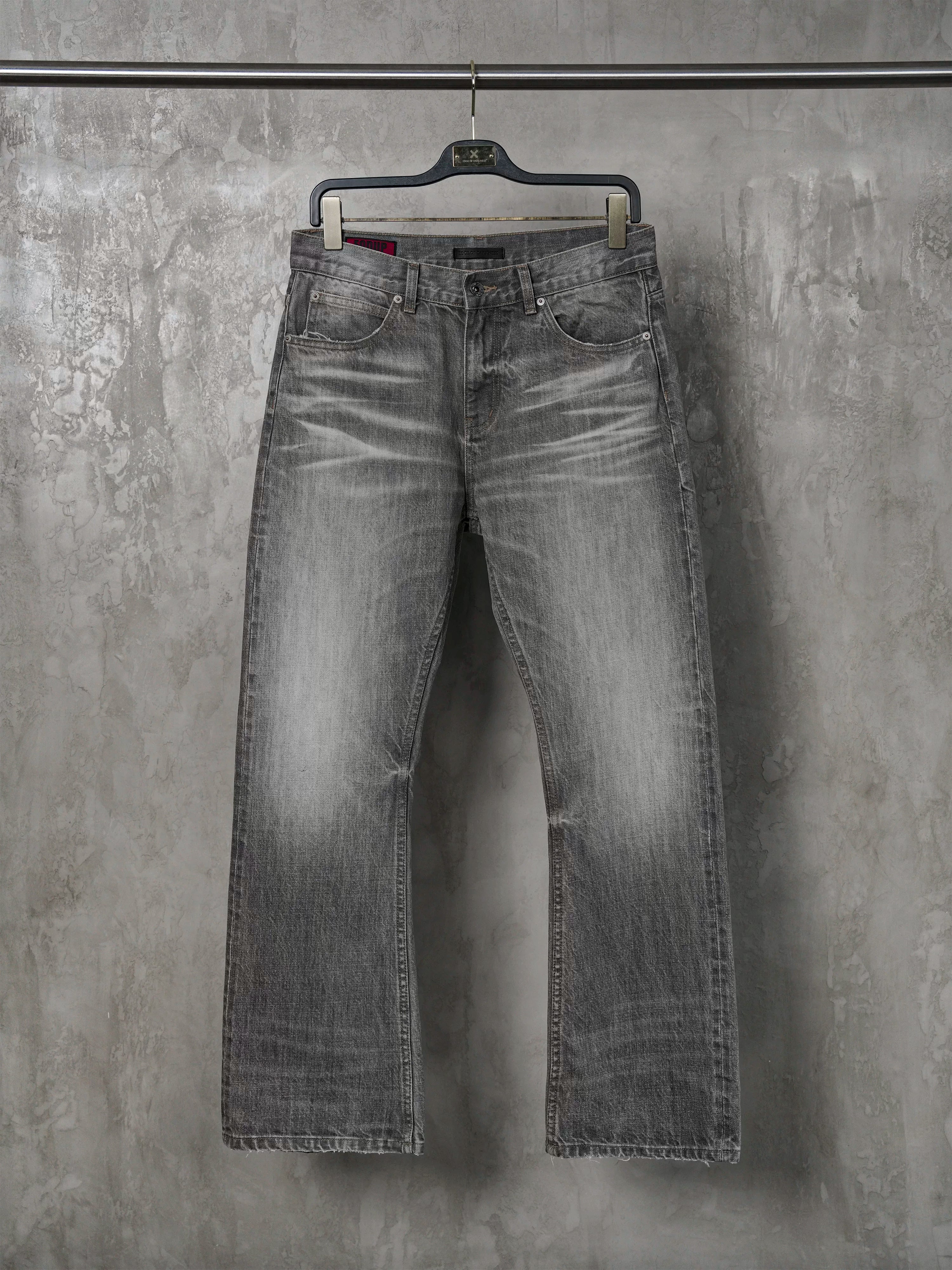Cream Gray Washed Straight Leg Jeans